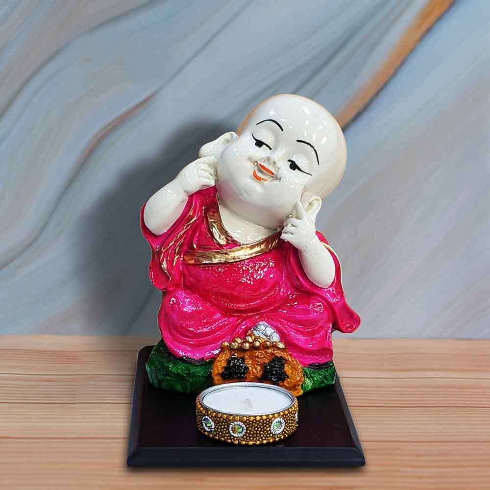 Multicolor Laughing Buddha Idol With Tealight Holder